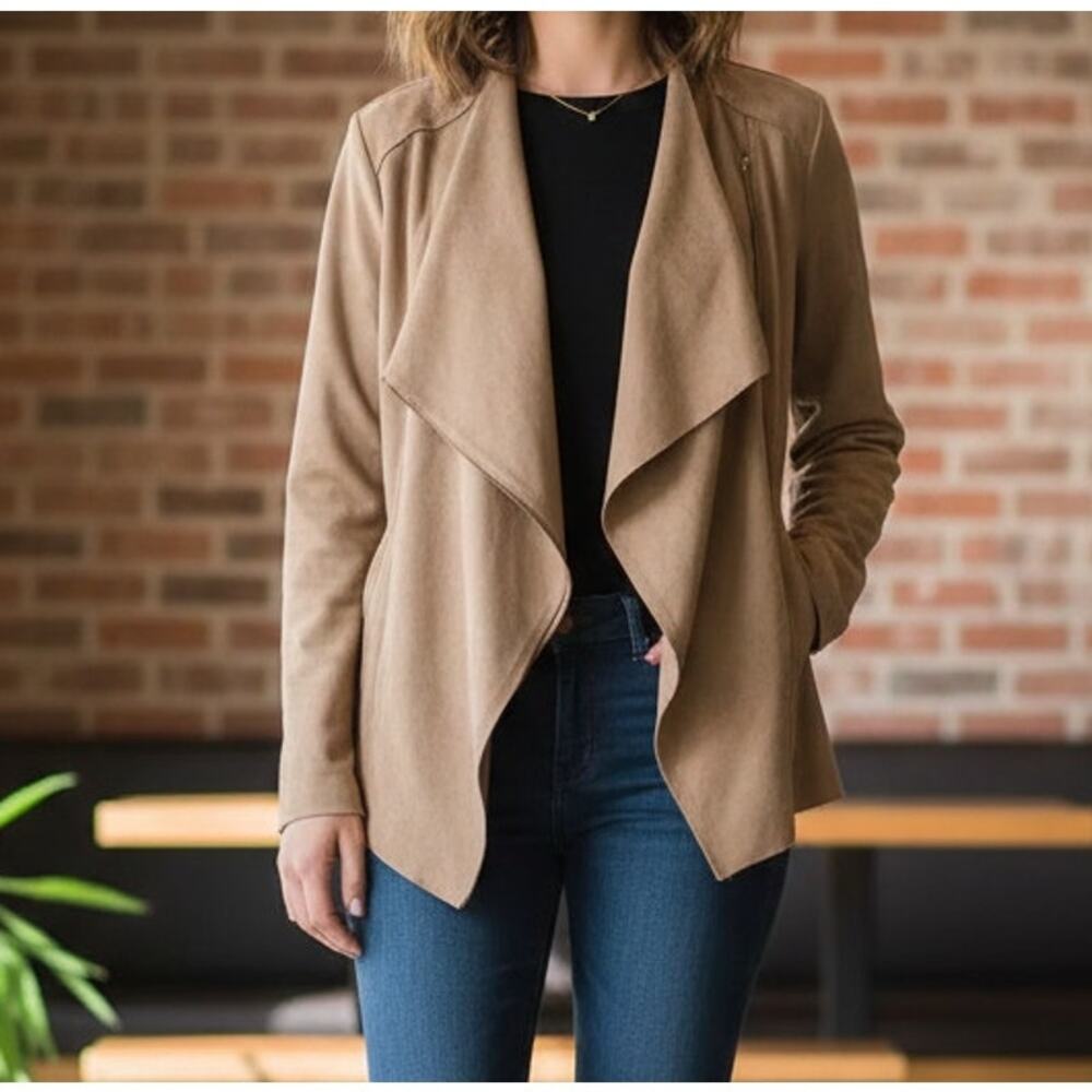 Ophelia Roe 1X Camel Tan NEW NWT Faux Suede Zip Moto Jacket